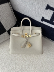 Birkin 25cm in Imported Togo Calfskin, CC10 Carie Milkshake White with Gold Hardware