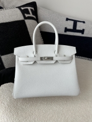 Birkin 30cm in Imported Togo Calfskin, 01 Blank Pure White with Silver Hardware