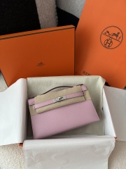 Kelly Pochette 22cm in Imported Epsom Leather, X9 Mauve Sylvestre with Silver Hardware