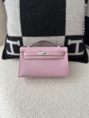 Kelly Pochette 22cm in Imported Epsom Leather, X9 Mauve Sylvestre with Silver Hardware