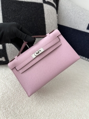 Kelly Pochette 22cm in Imported Epsom Leather, X9 Mauve Sylvestre with Silver Hardware