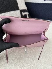 Kelly Pochette 22cm in Imported Epsom Leather, X9 Mauve Sylvestre with Silver Hardware