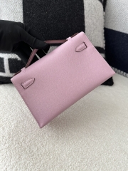 Kelly Pochette 22cm in Imported Epsom Leather, X9 Mauve Sylvestre with Silver Hardware