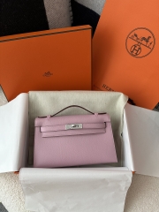 Kelly Pochette 22cm in Imported Epsom Leather, X9 Mauve Sylvestre with Silver Hardware