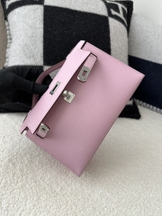Kelly Pochette 22cm in Imported Epsom Leather, X9 Mauve Sylvestre with Silver Hardware