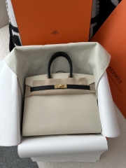 Birkin 25cm with External Stitching in Imported Epsom Leather, CC10 Carie Milkshake White and CC89 Noir Black with Gold Hardware