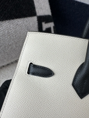 Birkin 25cm with External Stitching in Imported Epsom Leather, CC10 Carie Milkshake White and CC89 Noir Black with Gold Hardware