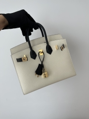 Birkin 25cm with External Stitching in Imported Epsom Leather, CC10 Carie Milkshake White and CC89 Noir Black with Gold Hardware