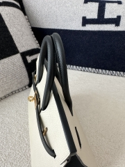Birkin 25cm with External Stitching in Imported Epsom Leather, CC10 Carie Milkshake White and CC89 Noir Black with Gold Hardware
