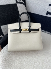 Birkin 25cm with External Stitching in Imported Epsom Leather, CC10 Carie Milkshake White and CC89 Noir Black with Gold Hardware