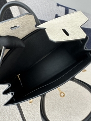 Birkin 25cm with External Stitching in Imported Epsom Leather, CC10 Carie Milkshake White and CC89 Noir Black with Gold Hardware