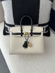 Birkin 25cm with External Stitching in Imported Epsom Leather, CC10 Carie Milkshake White and CC89 Noir Black with Gold Hardware