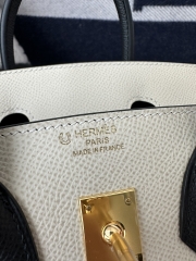 Birkin 25cm with External Stitching in Imported Epsom Leather, CC10 Carie Milkshake White and CC89 Noir Black with Gold Hardware