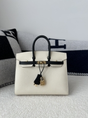 Birkin 25cm with External Stitching in Imported Epsom Leather, CC10 Carie Milkshake White and CC89 Noir Black with Gold Hardware