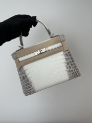 Kelly 25cm in HCP Water-Dyed Matte Himalaya Crocodile with Imported Crocodile Leather, 01 Himalaya with Silver Hardware