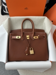 Birkin 25cm in Imported Barenia Natural Saddle Leather, CC34 Fawn Brown with Gold Hardware