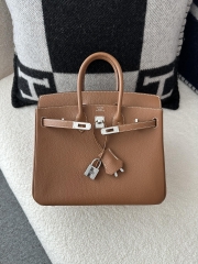 Birkin 25cm in Imported Chevre Goatskin, CK37 Gold with Silver Hardware