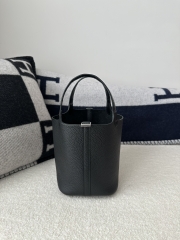 Picotin Lock 18cm Touch in Imported Clemence Leather with Matte Alligator Crocodile, CK89 Noir Black with Silver Hardware