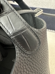 Picotin Lock 18cm Touch in Imported Clemence Leather with Matte Alligator Crocodile, CK89 Noir Black with Silver Hardware