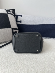 Picotin Lock 18cm Touch in Imported Clemence Leather with Matte Alligator Crocodile, CK89 Noir Black with Silver Hardware