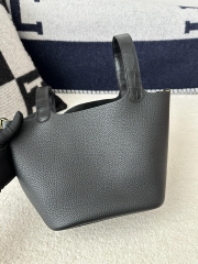 Picotin Lock 18cm Touch in Imported Clemence Leather with Matte Alligator Crocodile, CC89 Noir Black with Gold Hardware