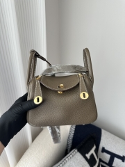 Lindy Mini in Imported TC Clemence Leather, CC18 Etoupe Grey with Gold Hardware