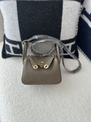 Lindy Mini in Imported TC Clemence Leather, CC18 Etoupe Grey with Gold Hardware