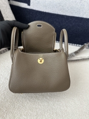 Lindy Mini in Imported TC Clemence Leather, CC18 Etoupe Grey with Gold Hardware