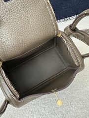 Lindy Mini in Imported TC Clemence Leather, CC18 Etoupe Grey with Gold Hardware