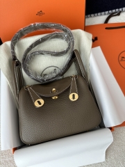 Lindy Mini in Imported TC Clemence Leather, CC18 Etoupe Grey with Gold Hardware