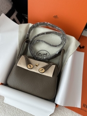 Lindy Mini in Imported TC Clemence Leather, CC18 Etoupe Grey with Gold Hardware
