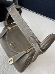 Lindy Mini in Imported TC Clemence Leather, CC18 Etoupe Grey with Gold Hardware
