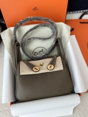 Lindy Mini in Imported TC Clemence Leather, CC18 Etoupe Grey with Gold Hardware