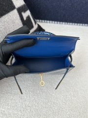 Kelly Mini II Second Generation in Imported HCP Water-Dyed Shiny Alligator Crocodile, CC73 Bleu Sapphire with Gold Hardware