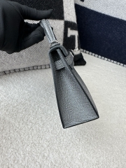 Mini Kelly II Second Generation in Imported Lizard Leather, CK84 Gris Fonce Rope Grey with Silver Hardware