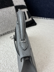 Mini Kelly II Second Generation in Imported Lizard Leather, CK84 Gris Fonce Rope Grey with Silver Hardware