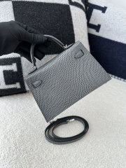 Mini Kelly II Second Generation in Imported Lizard Leather, CK84 Gris Fonce Rope Grey with Silver Hardware
