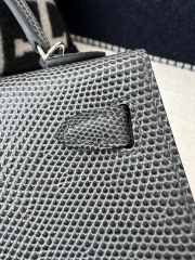 Mini Kelly II Second Generation in Imported Lizard Leather, CK84 Gris Fonce Rope Grey with Silver Hardware