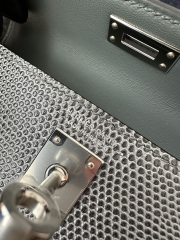 Mini Kelly II Second Generation in Imported Lizard Leather, CK84 Gris Fonce Rope Grey with Silver Hardware