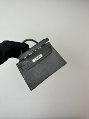Mini Kelly II Second Generation in Imported Lizard Leather, CK84 Gris Fonce Rope Grey with Silver Hardware