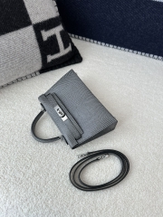 Mini Kelly II Second Generation in Imported Lizard Leather, CK84 Gris Fonce Rope Grey with Silver Hardware
