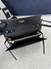 Kelly To Go Crossbody Wallet in Imported HCP Water-Dyed Shiny Alligator Crocodile, CK89 Noir Black with Gold Hardware