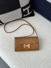 Constance To Go Crossbody Wallet in Imported HCP Water-Dyed Shiny Alligator Crocodile, CC24 Tabac Camel with Gold Hardware