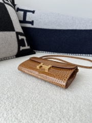 Constance To Go Crossbody Wallet in Imported HCP Water-Dyed Shiny Alligator Crocodile, CC24 Tabac Camel with Gold Hardware