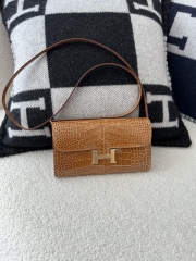 Constance To Go Crossbody Wallet in Imported HCP Water-Dyed Shiny Alligator Crocodile, CC24 Tabac Camel with Gold Hardware