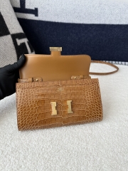 Constance To Go Crossbody Wallet in Imported HCP Water-Dyed Shiny Alligator Crocodile, CC24 Tabac Camel with Gold Hardware