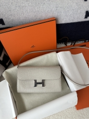Constance To Go Crossbody Wallet in Imported HCP Water-Dyed Matte Alligator Crocodile, 8L Beton Glacier White with Silver Hardware