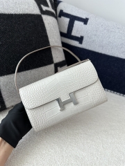 Constance To Go Crossbody Wallet in Imported HCP Water-Dyed Matte Alligator Crocodile, 8L Beton Glacier White with Silver Hardware