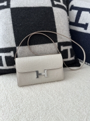 Constance To Go Crossbody Wallet in Imported HCP Water-Dyed Matte Alligator Crocodile, 8L Beton Glacier White with Silver Hardware