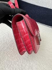 Constance 18cm New Mirror Edition in HCP Water-Dyed Shiny Alligator Crocodile, 0D Rose Mexico with Silver Hardware